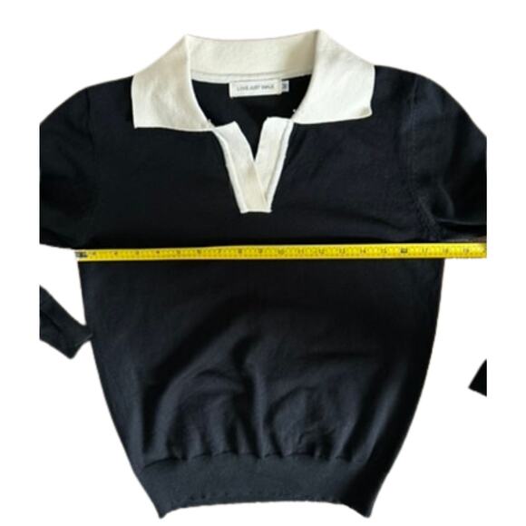Black Contrast Collar Knit Sweater Top – Long Sleeve Preppy Style, Size M - Picture 2 of 6
